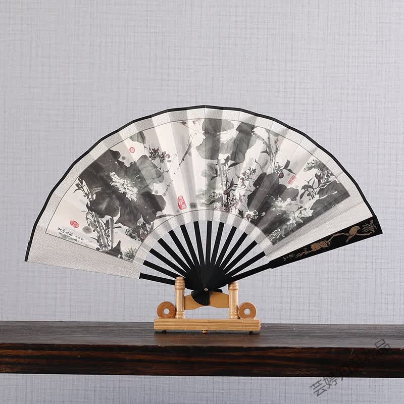 折扇女8寸折扇绢布雕刻印刷丝绸定制中国风男女礼品舞