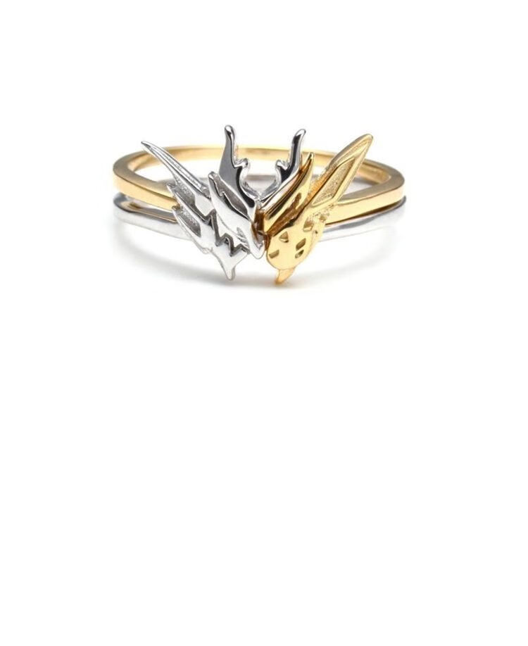 假面骑士ooo戒指ins设计金兔银龙925银开口基兔同龙指环首饰品金色