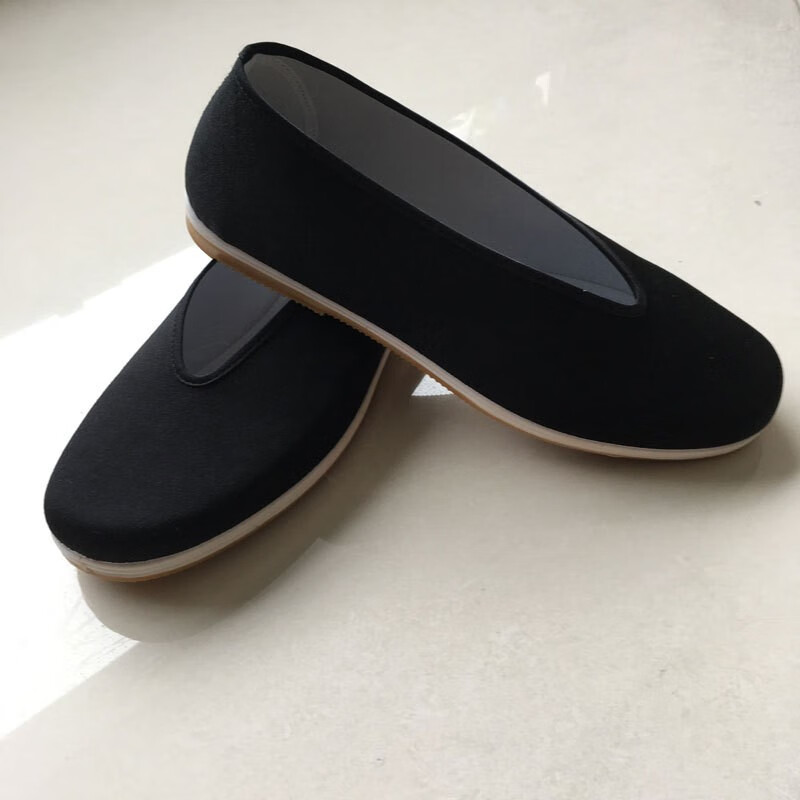 马云同款布鞋千层底布鞋男纯手工纯黑布鞋透气鞋休闲一脚蹬鞋 黑色底