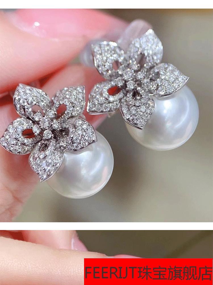 feerijt品牌生日礼物新款南洋金色珍珠耳环正圆无瑕大颗粒耳饰银耳钉