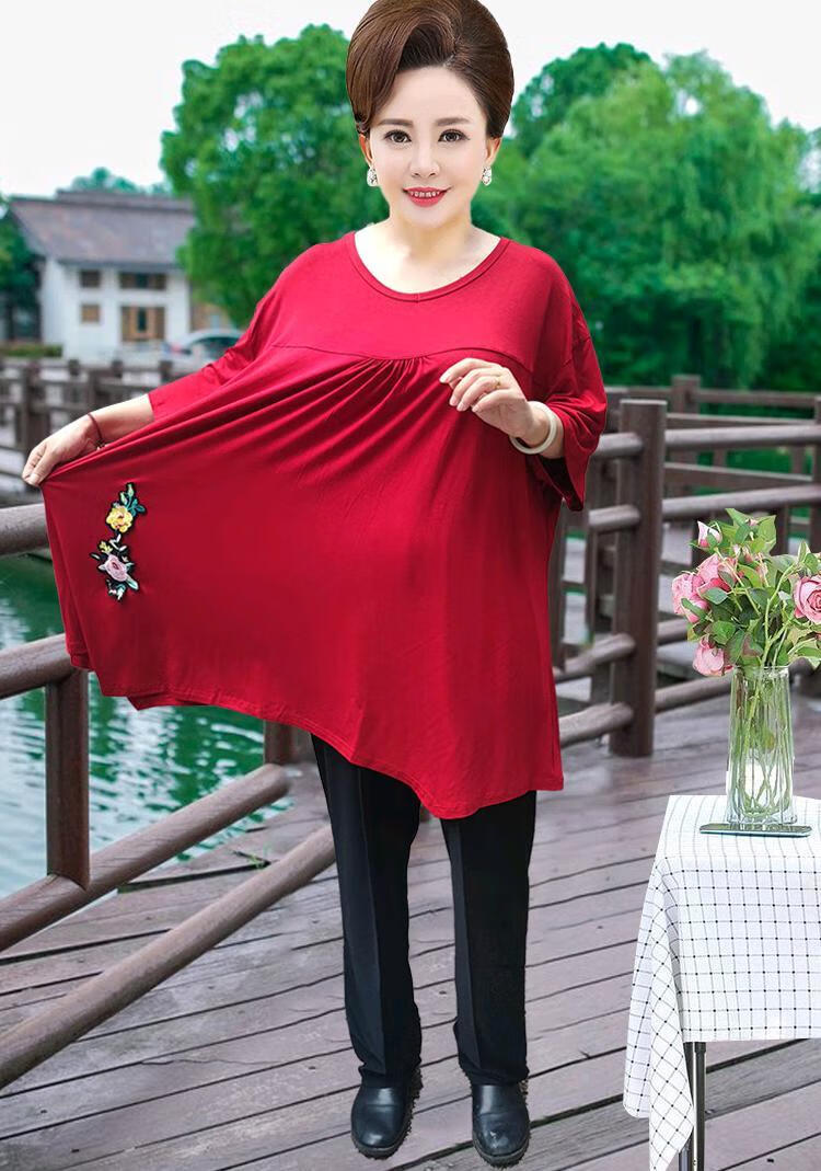 女装t恤新款胖妈妈加肥加大码夏装老人衣服女中老年短袖上衣中年太太