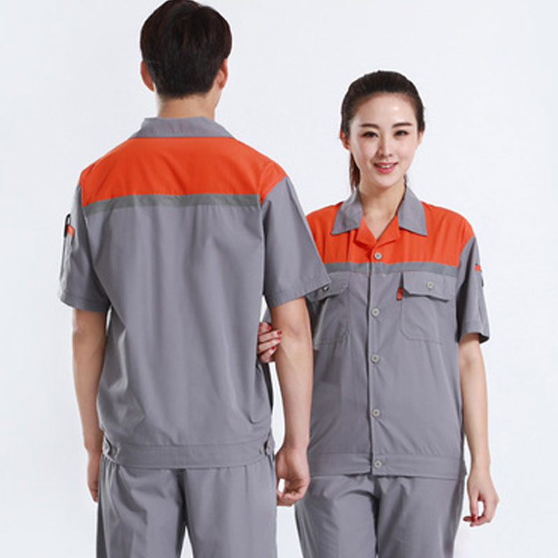 日立电梯工作服短袖定制三菱西奥安装维修售后工装劳保服印字 灰加