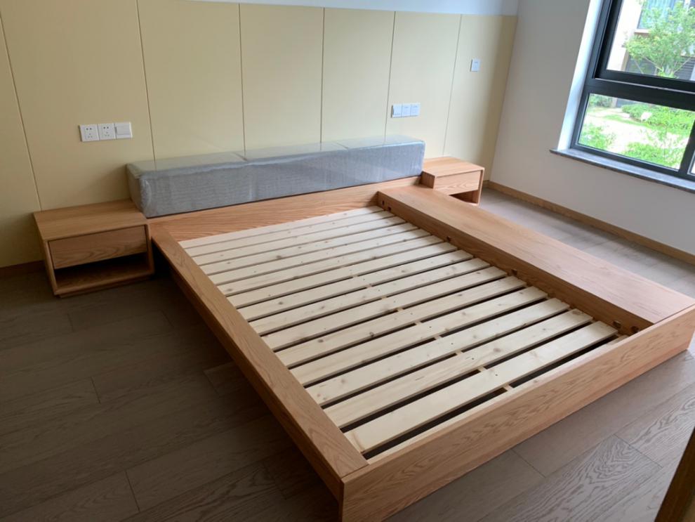 右沐堇 日式榻榻米实木床北欧黑胡桃落地矮床2x2.