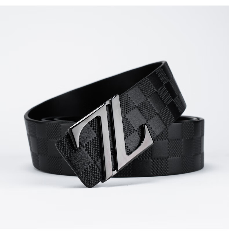 ahrw不锈钢男士皮带z字母时尚个性潮男纯牛皮板扣腰带裤带金色款125cm