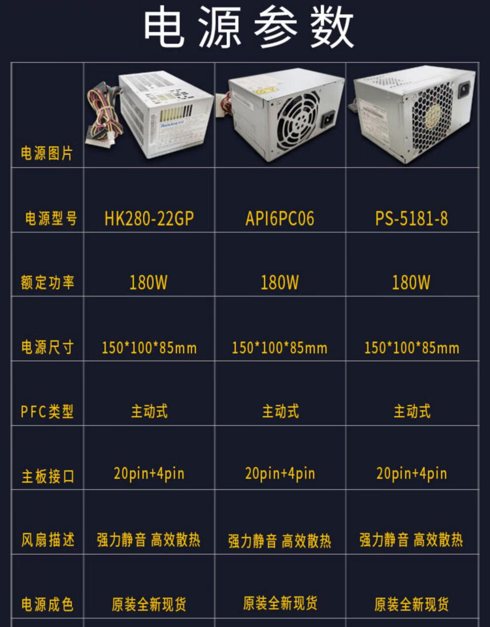 联想航嘉20针电源hk280-22gp api6pc06ps-5181-8电脑电源台式180w 军