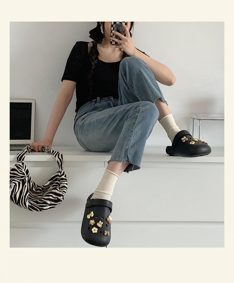 甜美可爱洞洞鞋女夏季韩版少女心外穿防滑踩屎感沙滩鞋 白色 36-37