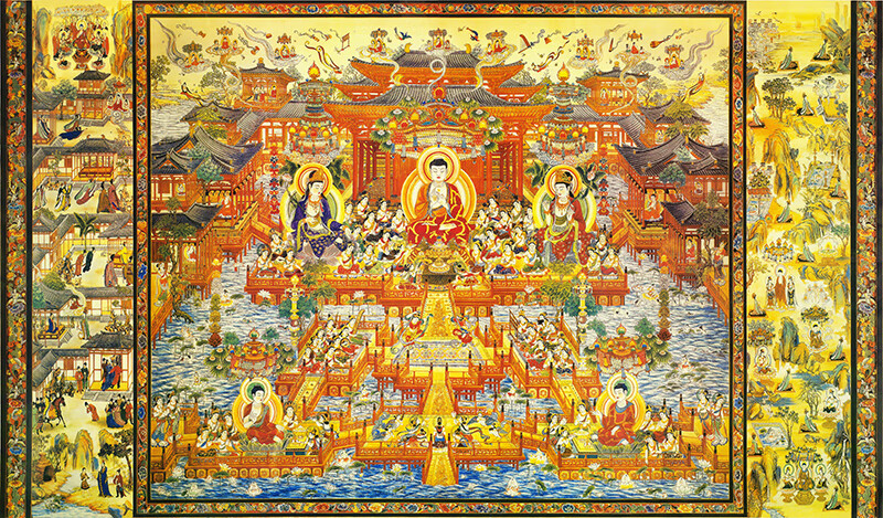 西方三圣佛像画像阿弥陀佛观音菩萨大势至菩萨佛教挂墙卷轴装饰画世羽