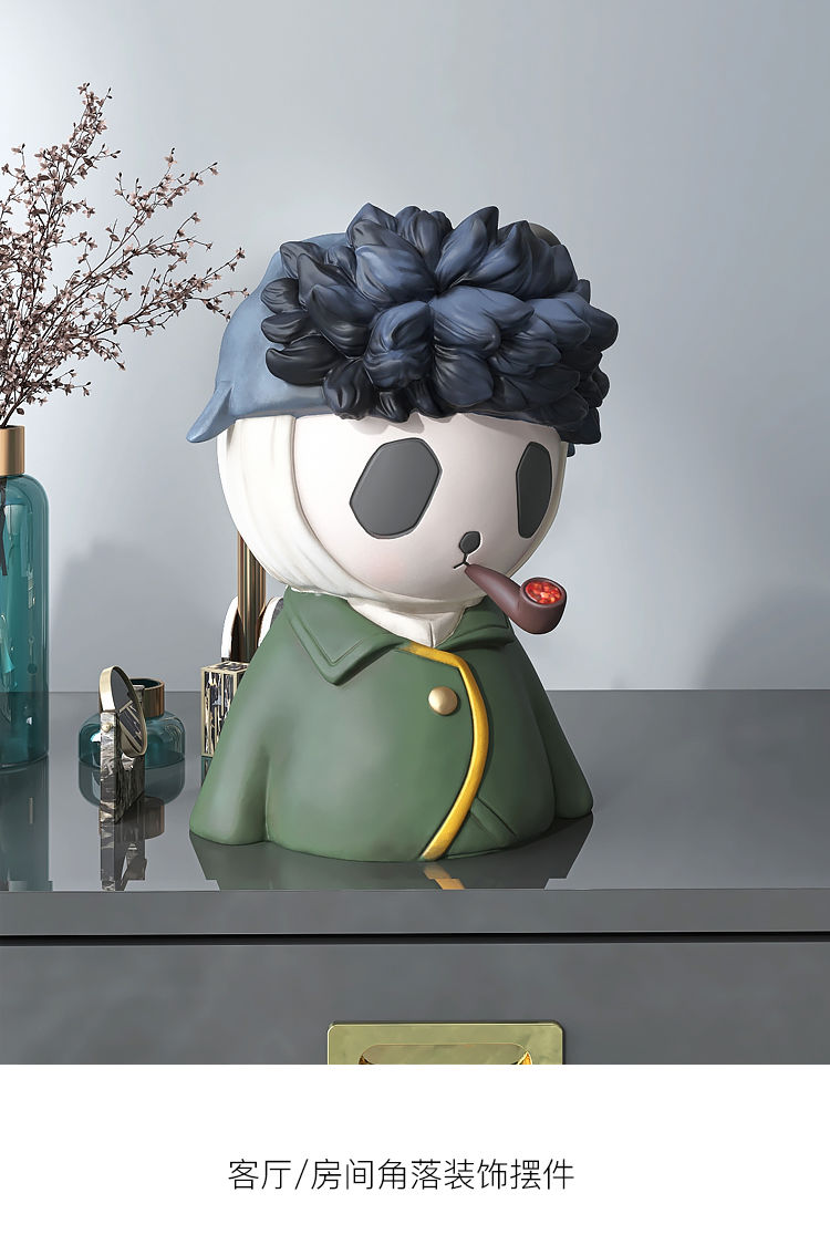 戴珍珠耳环少女摆件创意熊猫客厅电视柜酒柜家居饰品梵高生日礼物 带