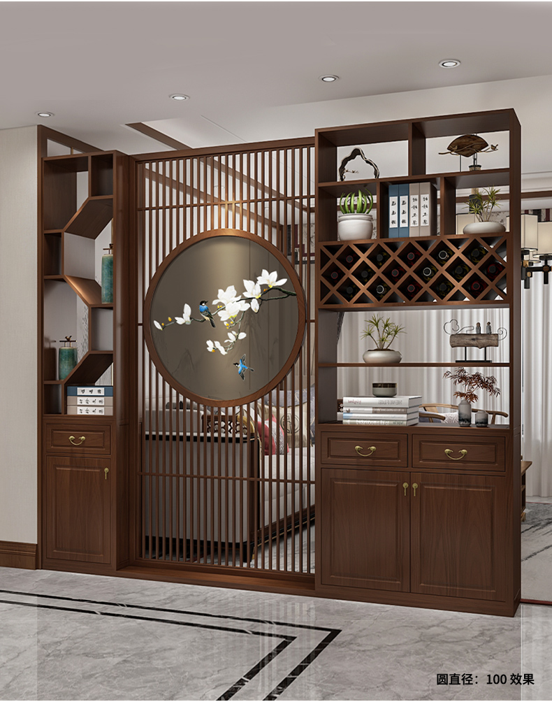 资瑞轻奢品牌新中式实木入户玄关柜简约刺绣屏风客厅隔断门厅餐厅酒柜