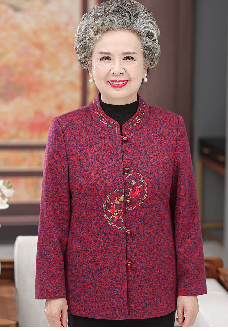 老太太过寿衣服90岁老人寿宴服装秋冬季老年人唐装奶奶生日毛呢外套