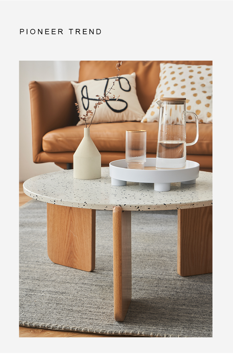 茶几小户型轻奢圆形实木腿客厅家用网红圆桌子兰州白几面白色几腿组装