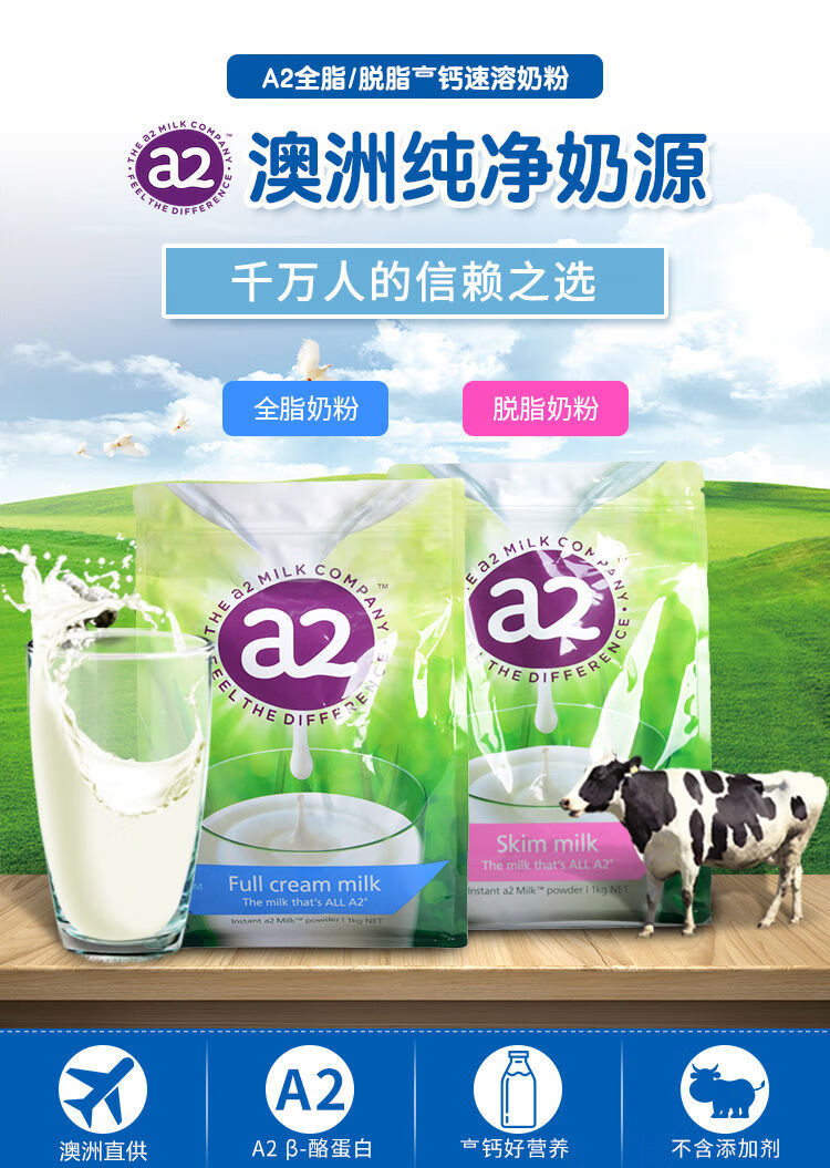 橙伯乐新西兰进口a2全脂奶粉高钙儿童学生中老年青少年成长全家营养a2