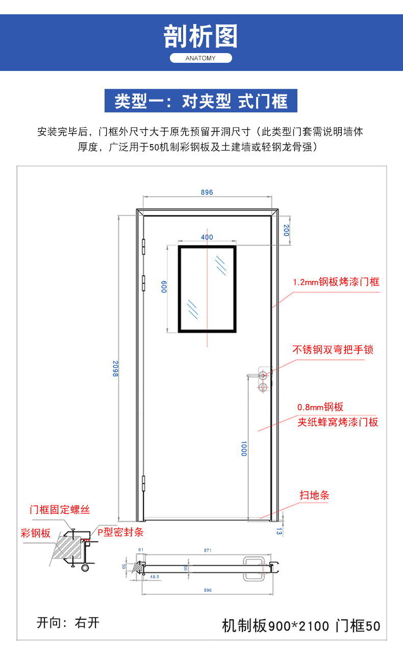 净化钢制门不锈钢车间门医院密闭逃生门平开门洁净室钢质门子母门钢质