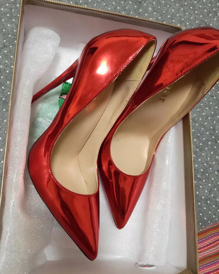 漆皮红底高跟鞋性感高跟鞋女定制春季红色性感红底高跟鞋12厘米尖头细