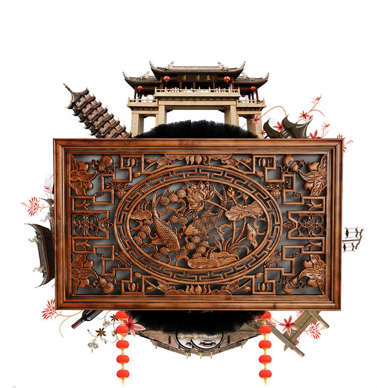 时尚家居挂屏木雕挂件香樟木福字中式客厅横屏背景墙壁挂玄关装饰