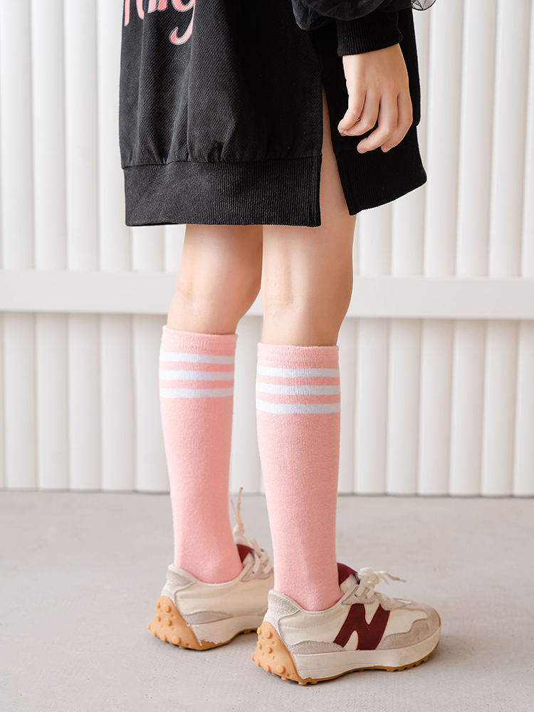 适合3-15岁小孩子穿的长袜子潮条纹儿童运动袜中长筒学生袜男高筒袜