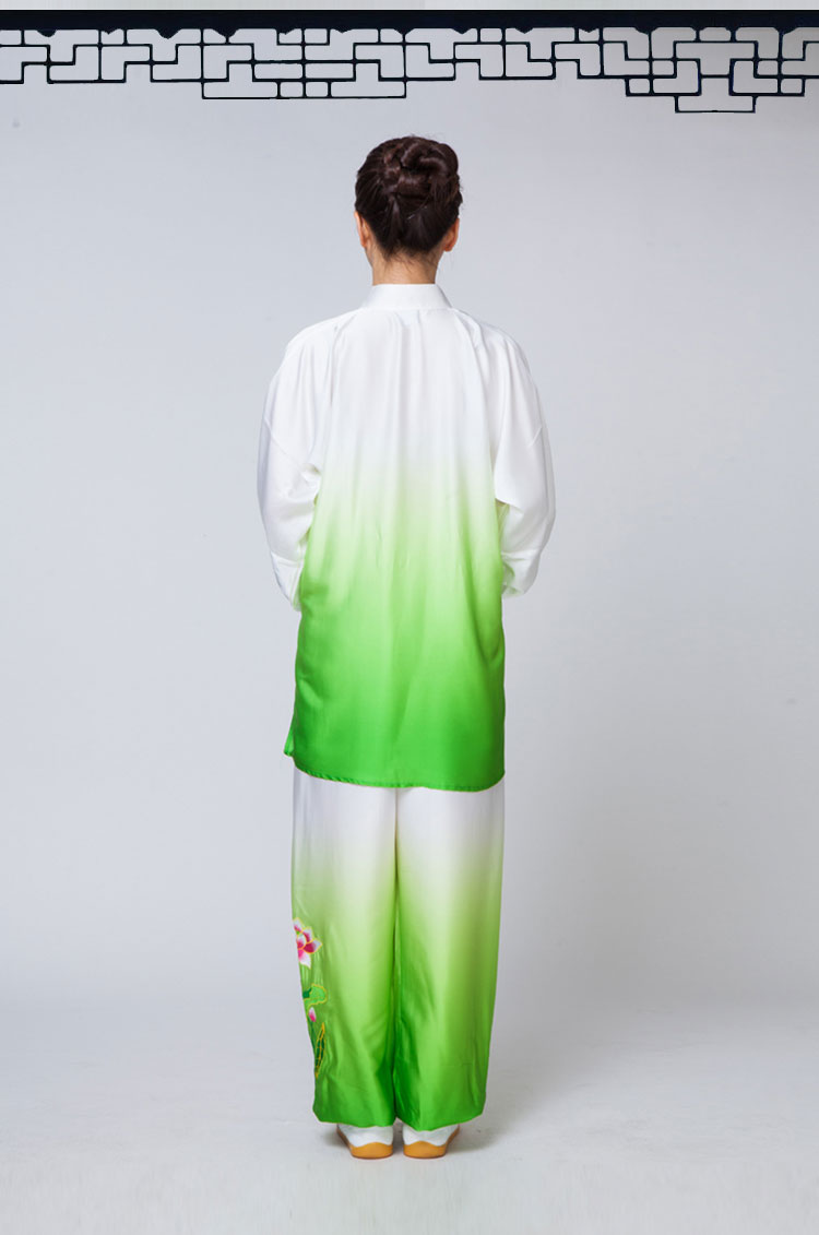 太极服女飘逸渐变色披纱三件套太极拳练功服武术比赛表演服白蓝两件套