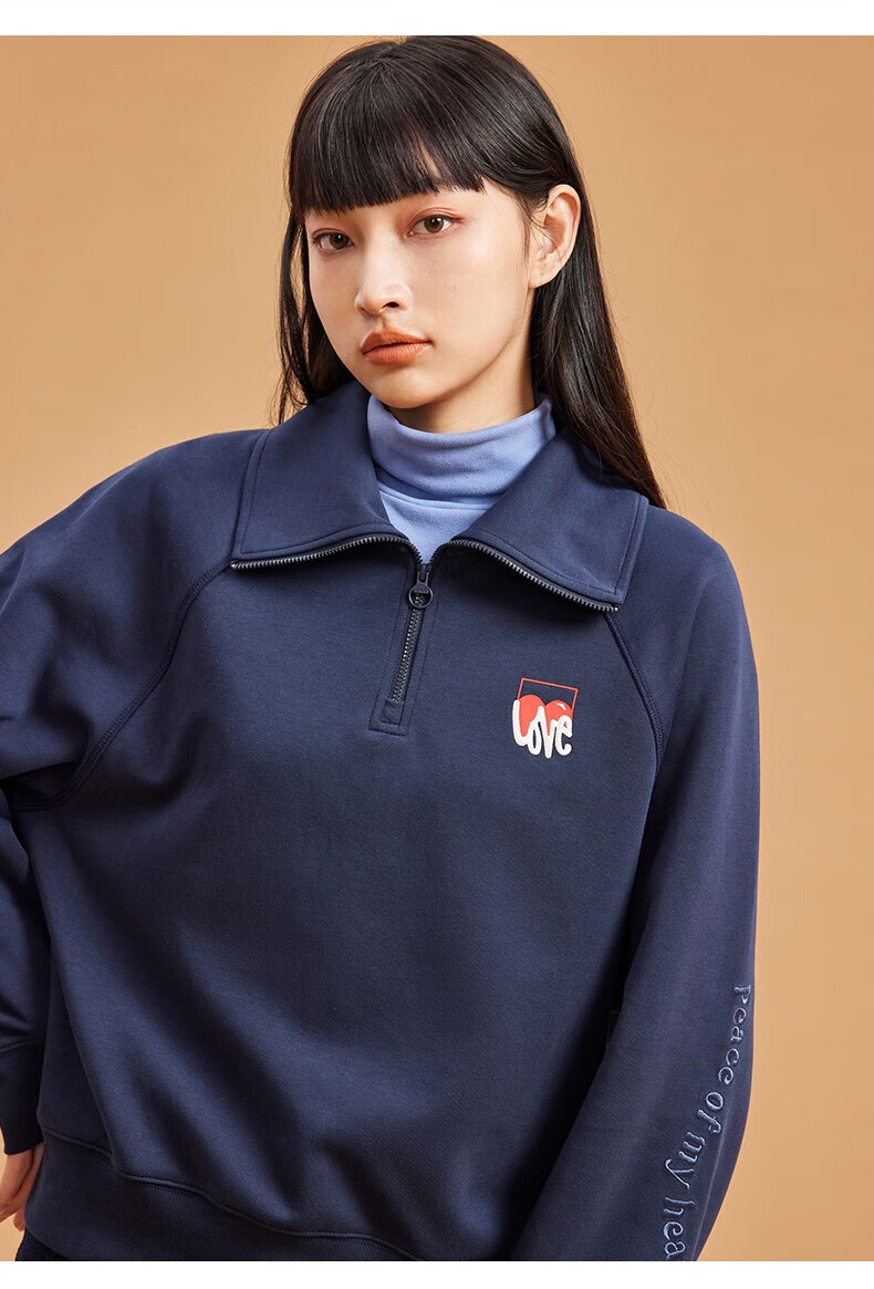 安踏(anta) 卫衣女2022秋冬季新款长袖针织拉链翻领套头上衣女生打底