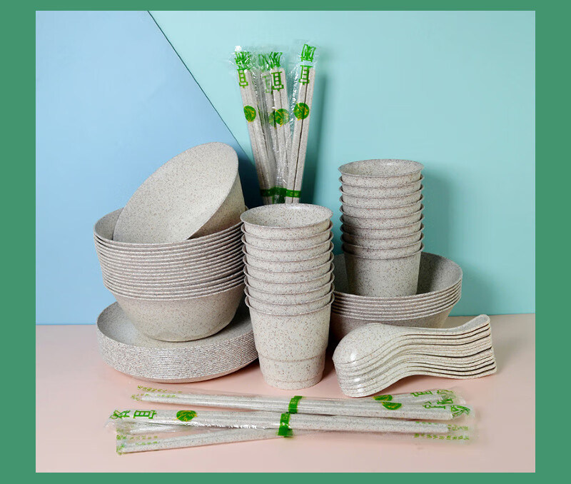 酒店一次碗筷可降解 户外稻壳可降解一次性餐具碗筷盘勺杯婚宴酒席
