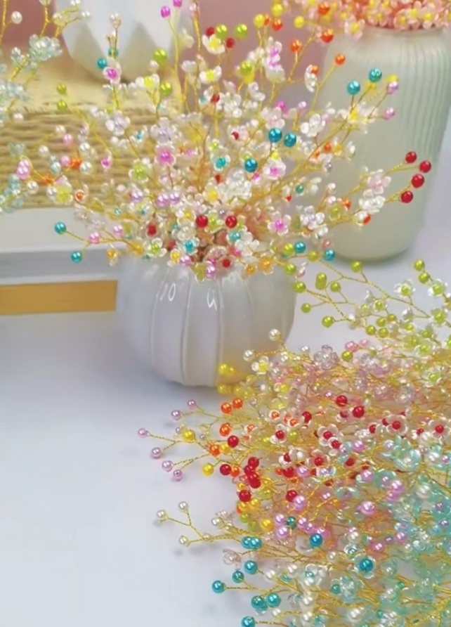 格式序幸福花手工花束材料包套亚克力珠子串珠自己制作仿真花四叶草白