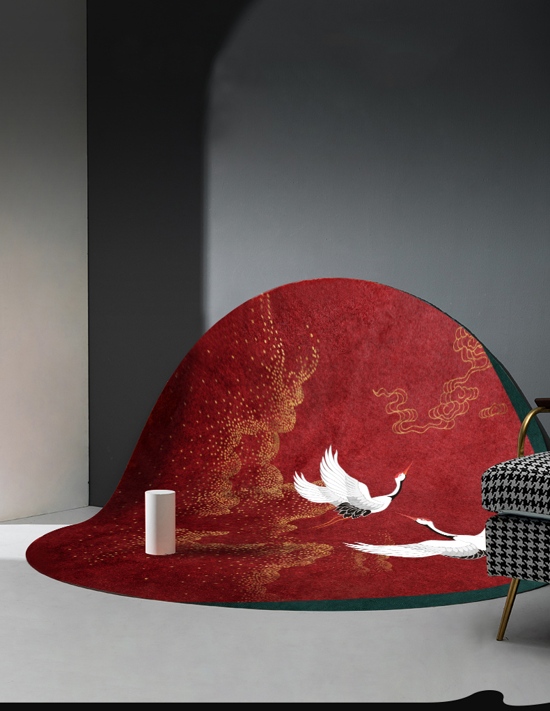 新中式圆形地毯新中式圆形地毯中国风客厅卧室圆毯红色仙鹤时尚国风