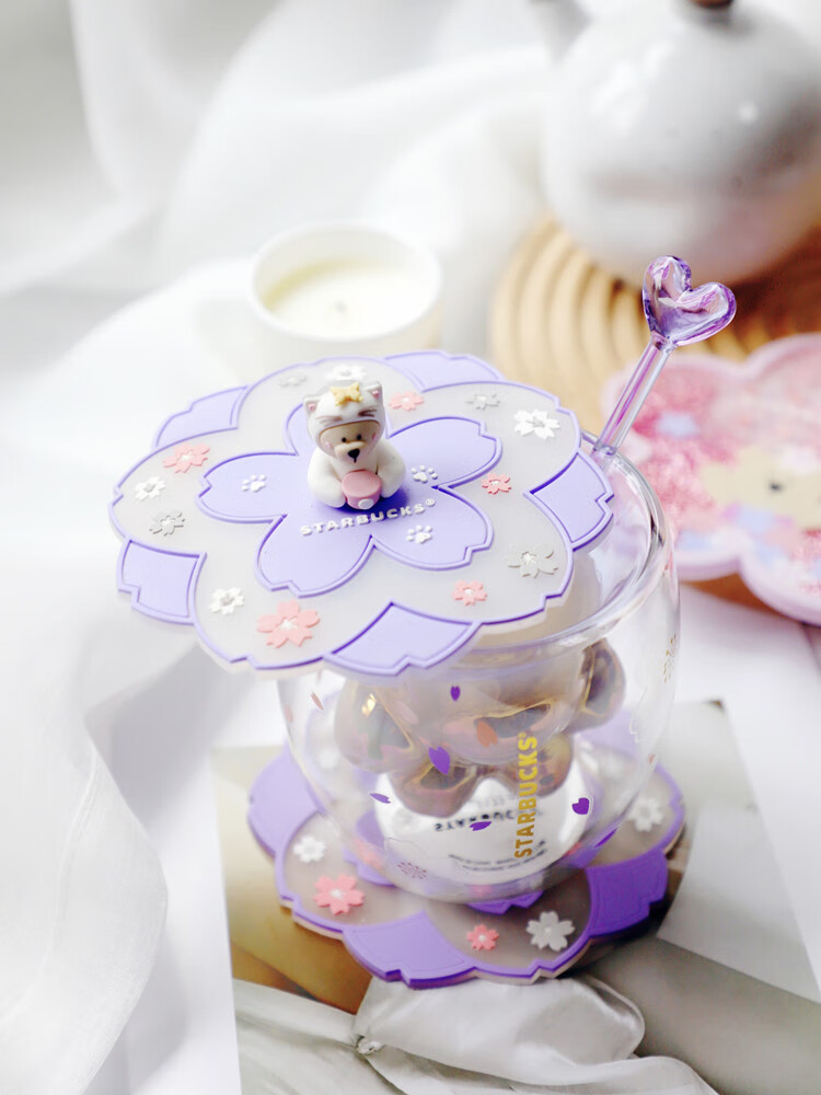 星巴克猫爪杯官网2021新款紫樱玻璃限量猫抓水杯子情人节橘色南瓜猫爪