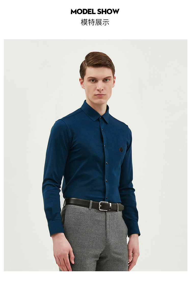 jodoll乔顿莱赛尔纤维衬衫男长袖墨绿色韩版修身商务休闲长袖衬衣绿色