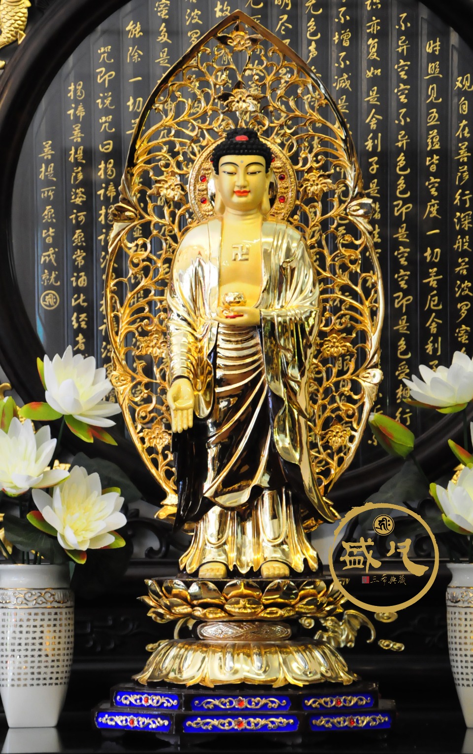 别颖台湾纯铜西方三圣铜像观世音菩萨佛像家居风水摆件阿弥陀佛大势至