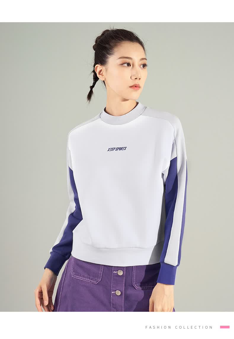 商场同款特步卫衣女外套秋季新款长袖圆领运动上衣女套头衫休闲运动