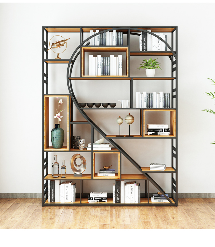 5门书柜铁艺书架落地办公室工业风客厅展示架屏风创意艺术隔断深度25