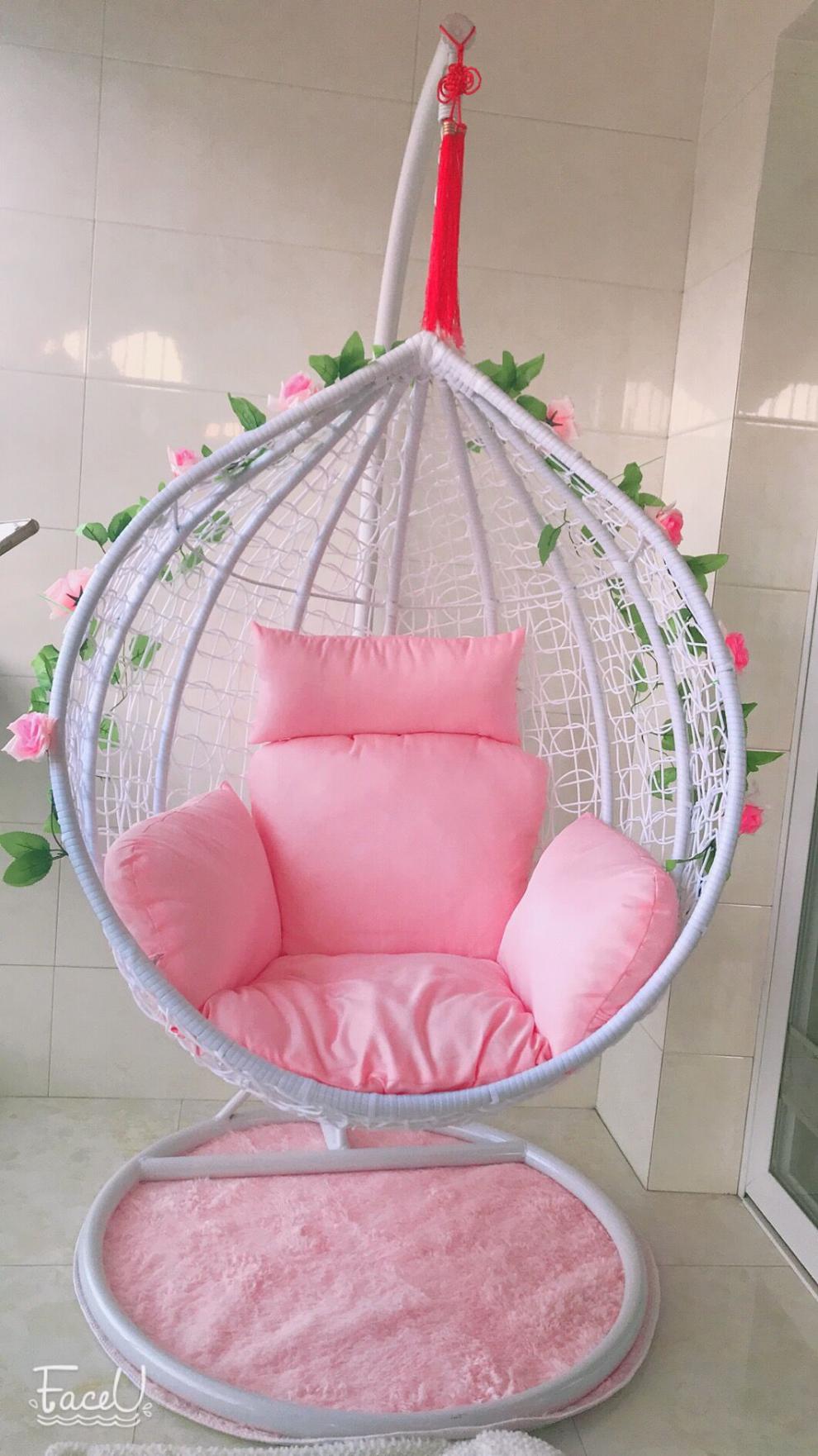 吊椅吊兰藤椅吊篮秋千户外室内阳台新款懒人吊床躺椅摇椅双人扶手粉色