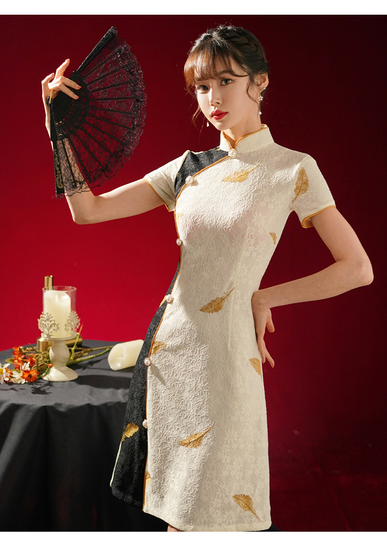 旗袍裙2021新款素雅复古年轻款少女连衣裙夏收腰高端气质裙子香槟色加