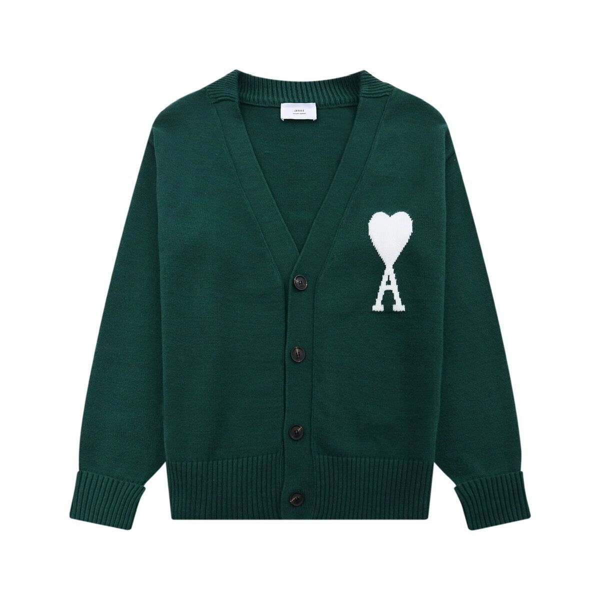 正确版本ami开衫爱心字母桃心a刺绣红心针织衫v领秋冬毛衣 2106深绿色