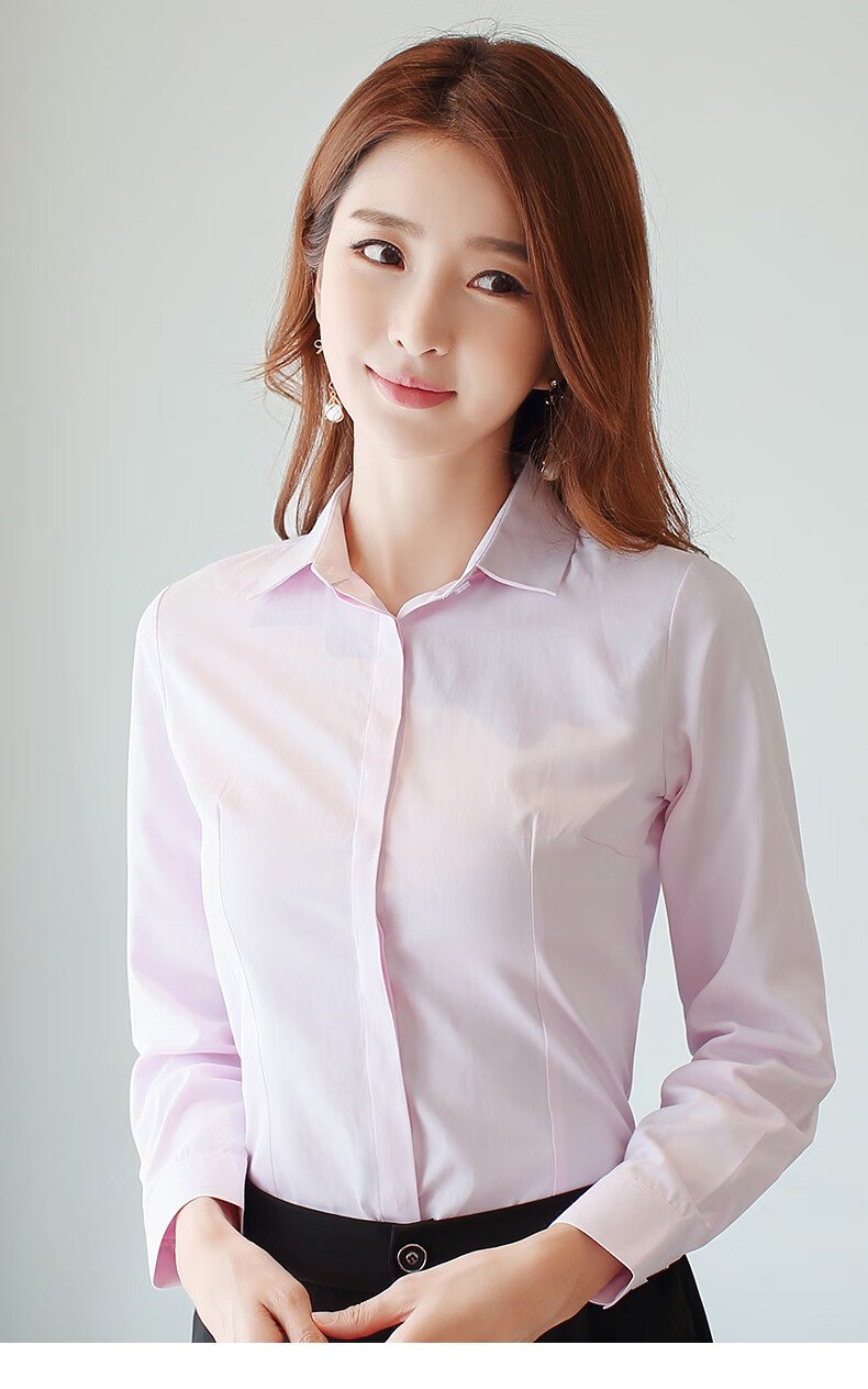 新款方领长袖工装防走光职业装白色衬衣女工作服修身显瘦正装衬衫