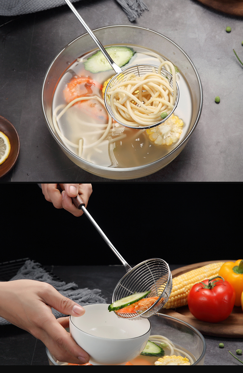 经久耐用火锅漏勺不锈钢线漏家用火锅漏勺长木柄捞面条厨房油炸过滤网