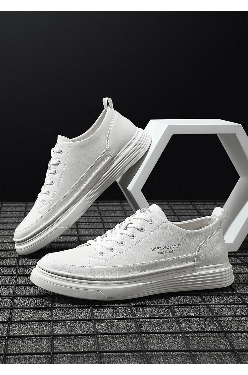 七匹狼男鞋夏季休闲皮鞋男真皮透气低帮白色板鞋韩版百搭秋季男士皮鞋