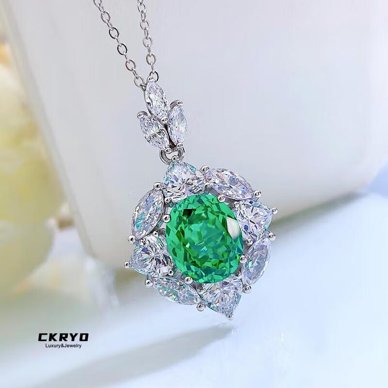 ckryo品牌欧美新品银帕绿10*mm项链女锁骨链复古风吊坠送女友礼物c