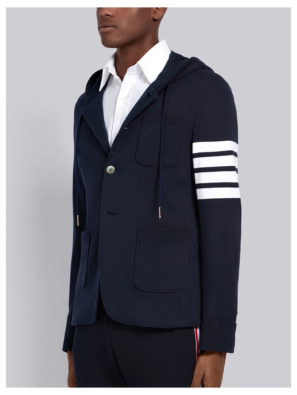 汤姆 布朗(thom browne) 男士棉质4条纹连帽西服外套 mjt166a 00535