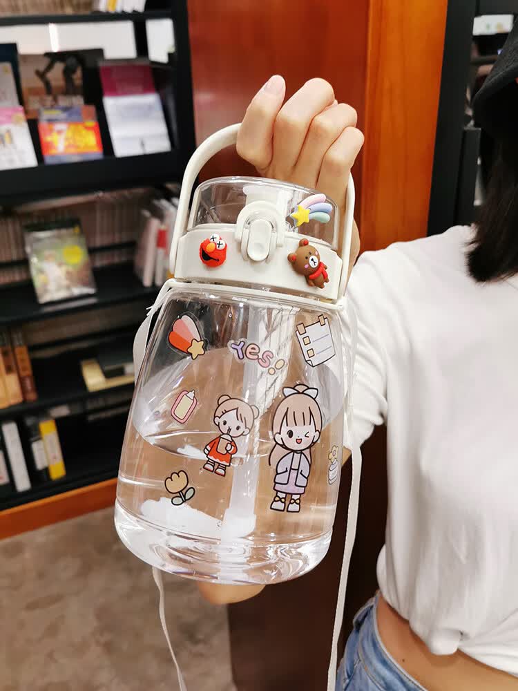 胖胖杯网红杯胖墩手提杯大容量水杯女1000ml大肚子便携带吸管塑料可爱