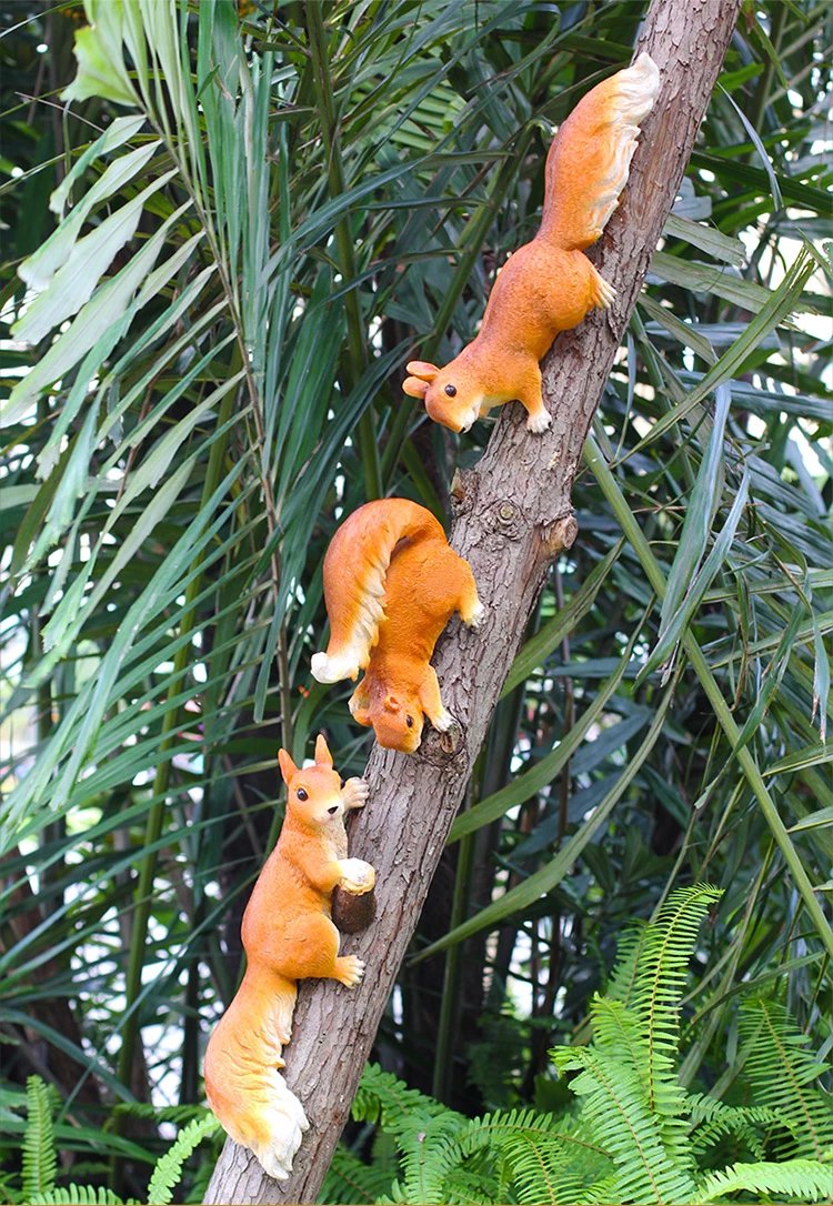 户外花园摆件仿真动物松鼠雕塑园林庭院爬树松鼠挂件草坪装饰摆件 zh