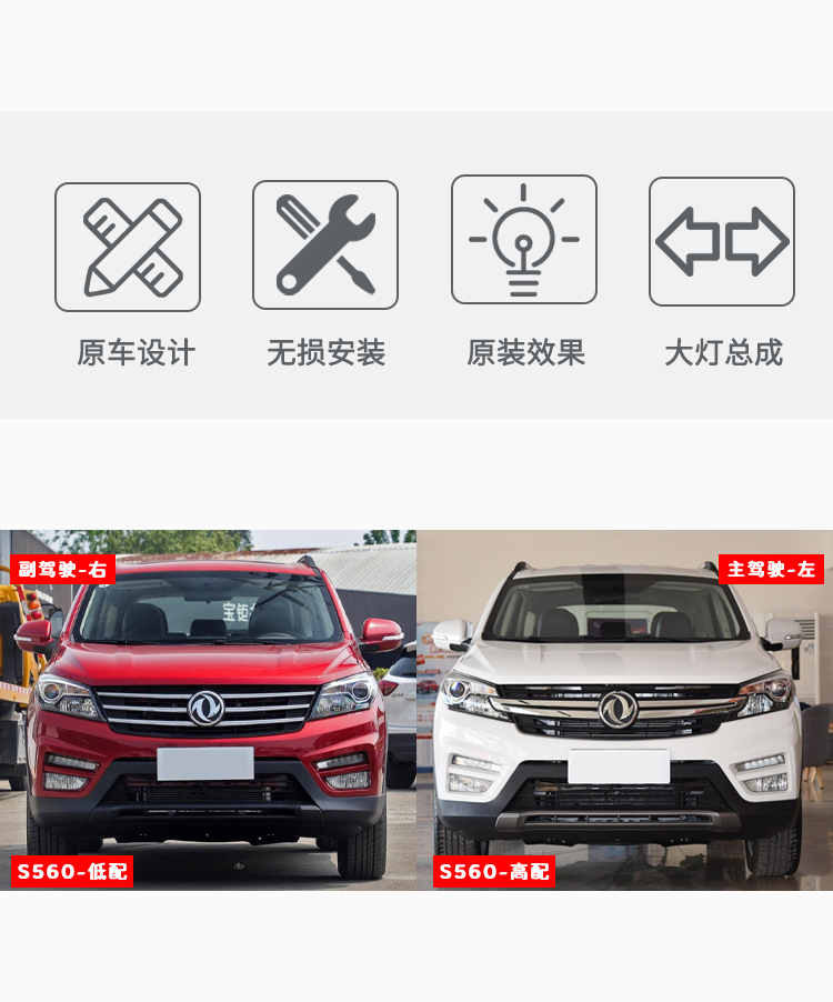 适用于东风风光s560前大灯,东风风光560前照灯远近光前大灯总成 风光