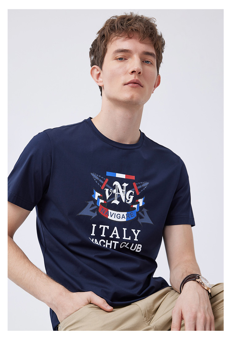 navigare意大利小帆船短袖t恤男夏装半截袖休闲圆领体恤轻薄男装黑xxx