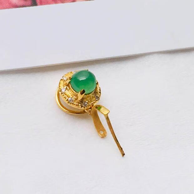 荟幽兰18k金扣头绿蛋面顶珠扣翡翠吊坠扣子玉坠夹扣厚金款镶南非七夕