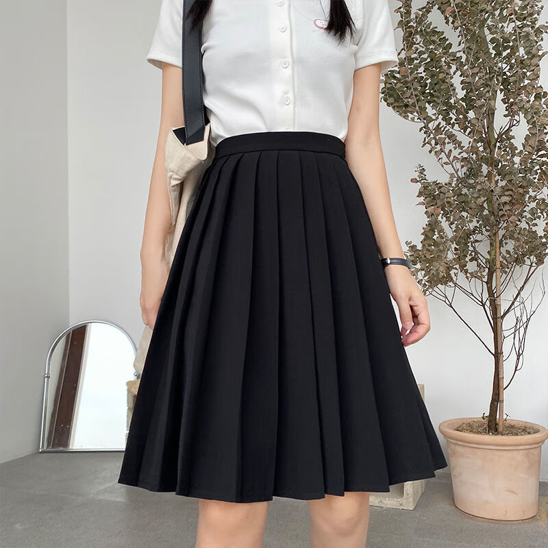 半身裙夏季裙子jk班服黑色中裙女生软妹遮胯半身裙黑色s