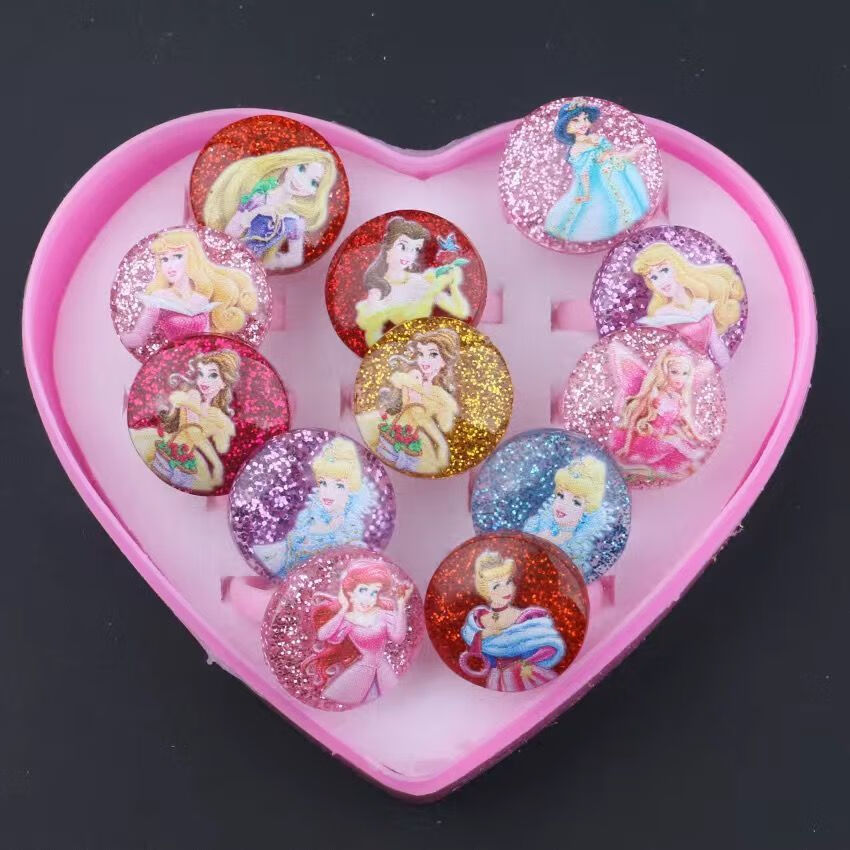 韩版儿童戒指女童卡通玩具戒指可爱女孩小戒指公主可爱彩色饰品金沙