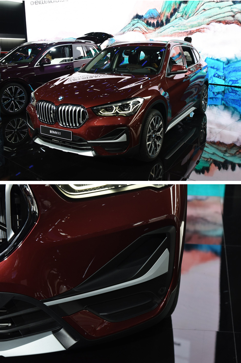 适用于2020-21款宝马x1前雾灯饰条前杠獠牙装饰贴改装扰流口中网高配