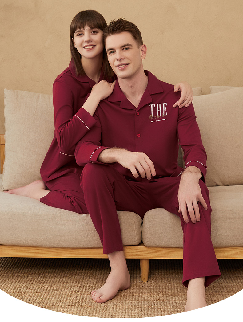 铜牛2021秋冬新款养肤精梳棉开襟长袖家居女套长袖睡衣套装vj091郁金