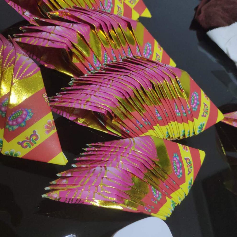 中秋拜神纸折塔 拜月娘用品材料装饰纸半成品潮汕中秋折塔拜神七彩硬
