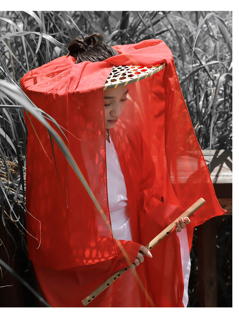 hnxc新品面纱古风斗笠古风漂亮摄影道具儿童古装汉服竹编帽女侠客防晒