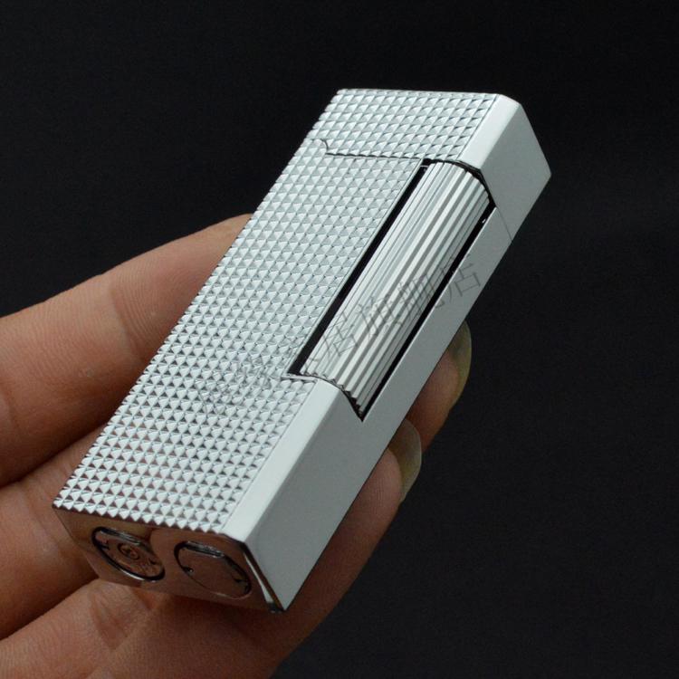 侧滑轮打火机窄版充气打火机精品侧滑砂轮明火磨轮打火机银色雕刻男式